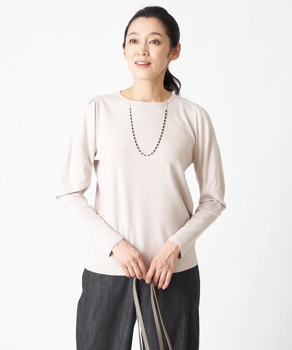 PHFAV57190 GEORGES RECH(小さいサイズ)(メゾン ドゥ サンク) レーヨンストレッチギャザースリーブニット[洗える] ピンク