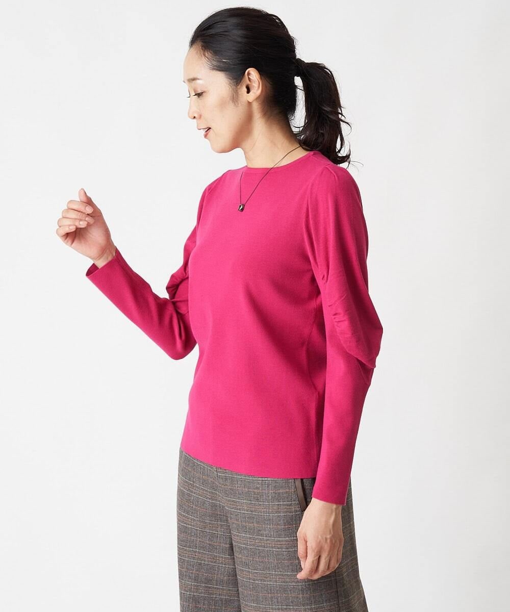PHFAV57190 GEORGES RECH(小さいサイズ)(メゾン ドゥ サンク) レーヨンストレッチギャザースリーブニット[洗える] ピンク