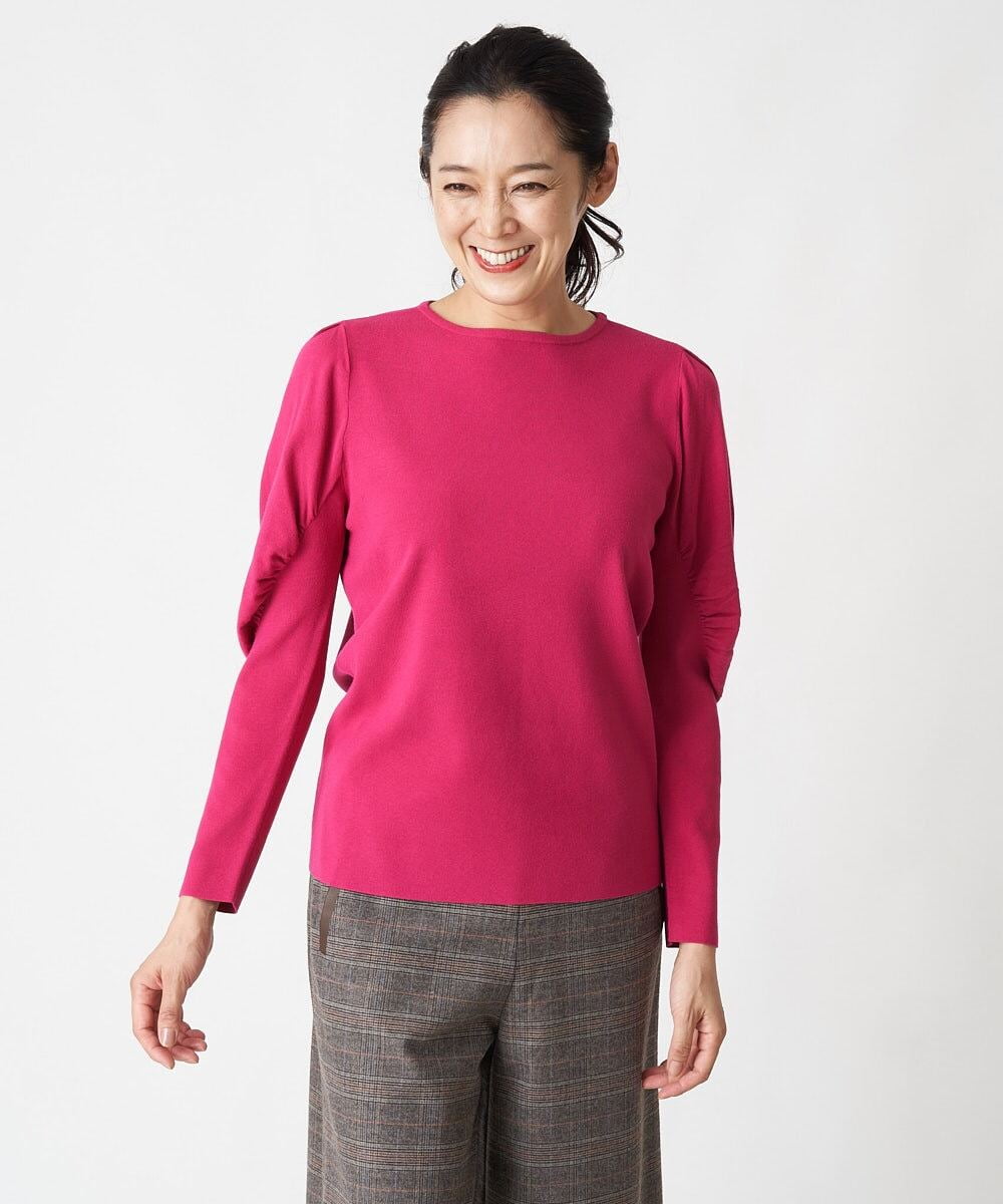PHFAV57190 GEORGES RECH(小さいサイズ)(メゾン ドゥ サンク) レーヨンストレッチギャザースリーブニット[洗える] ピンク