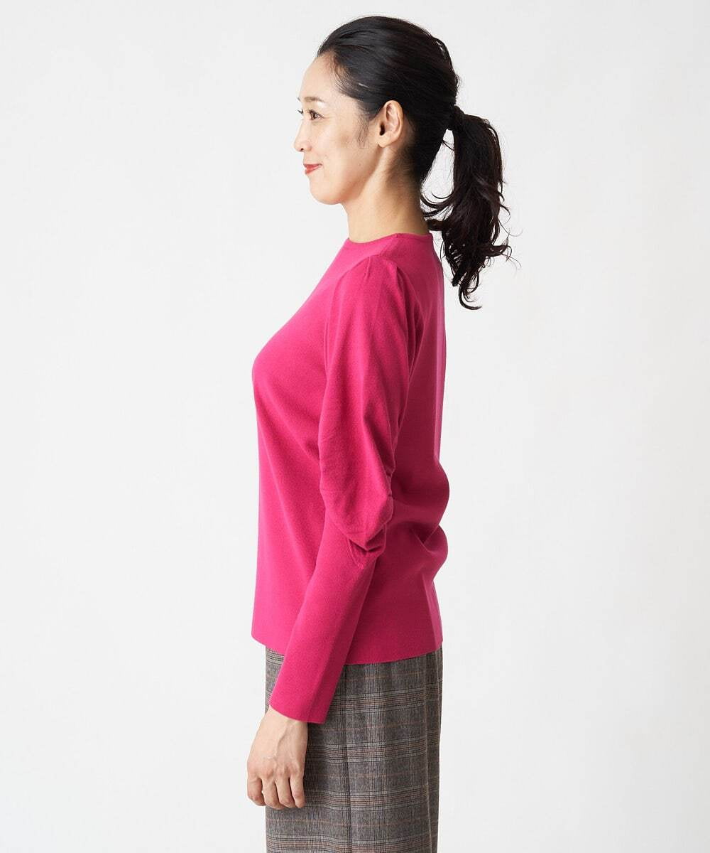 PHFAV57190 GEORGES RECH(小さいサイズ)(メゾン ドゥ サンク) レーヨンストレッチギャザースリーブニット[洗える] ピンク