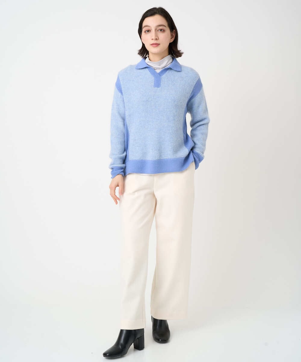 PHFCD58250 GEORGES RECH(小さいサイズ)(メゾン ドゥ サンク) メランジブークレ襟付きニット ライトブルー