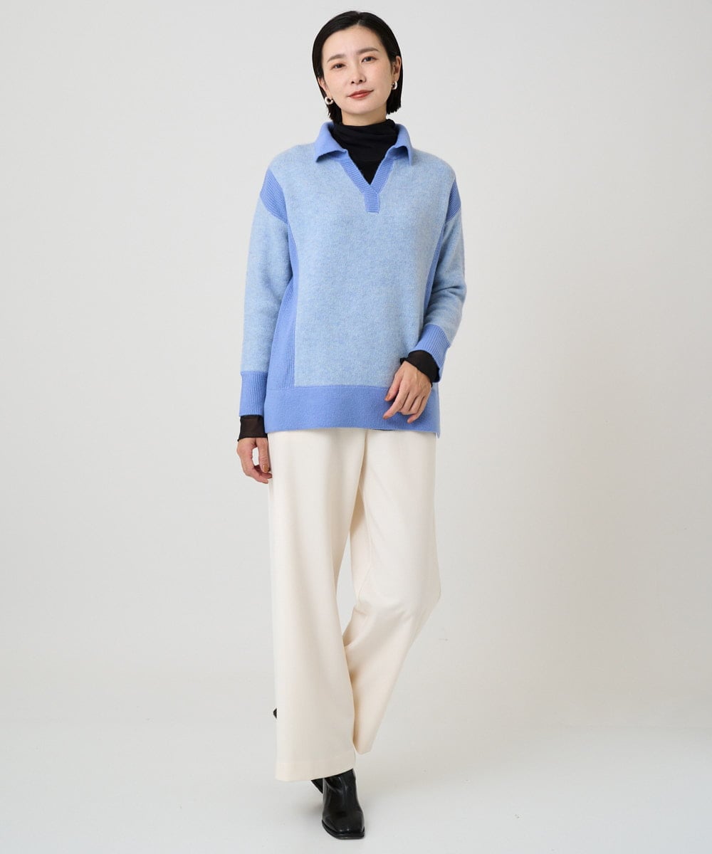 PHFCD58250 GEORGES RECH(小さいサイズ)(メゾン ドゥ サンク) メランジブークレ襟付きニット ライトブルー