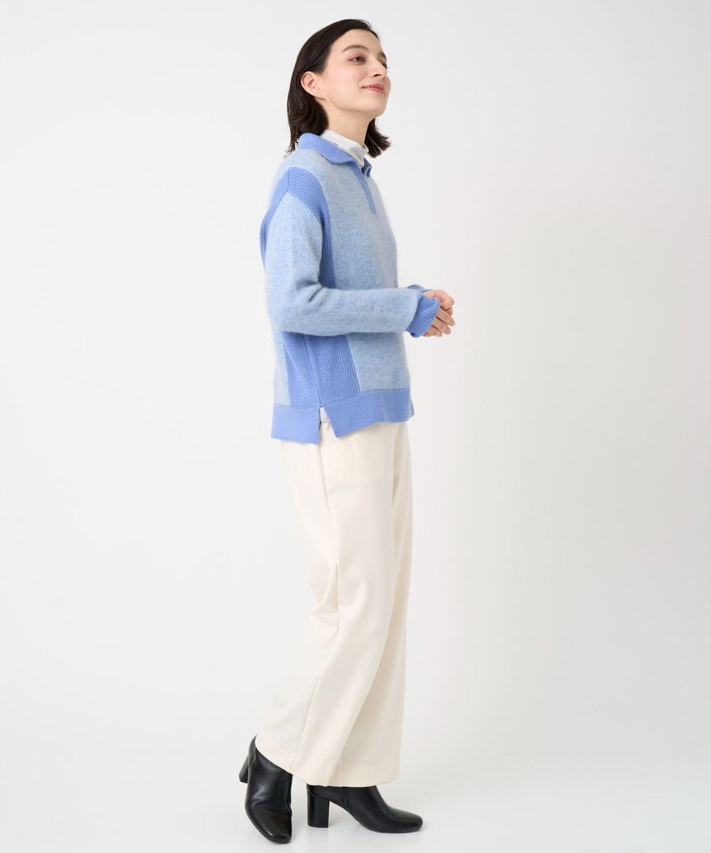 PHFCD58250 GEORGES RECH(小さいサイズ)(メゾン ドゥ サンク) メランジブークレ襟付きニット ライトブルー