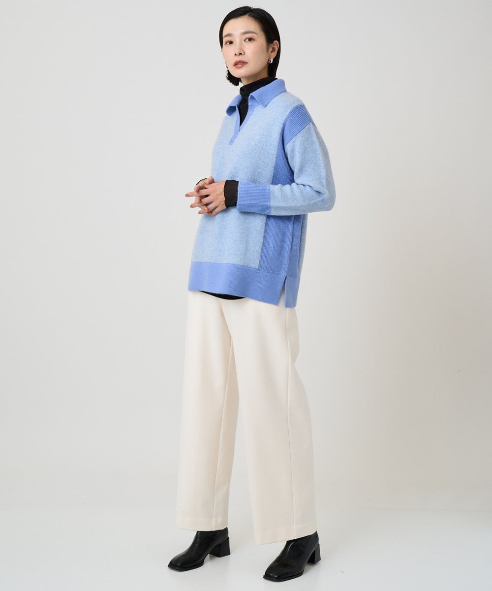 PHFCD58250 GEORGES RECH(小さいサイズ)(メゾン ドゥ サンク) メランジブークレ襟付きニット ライトブルー