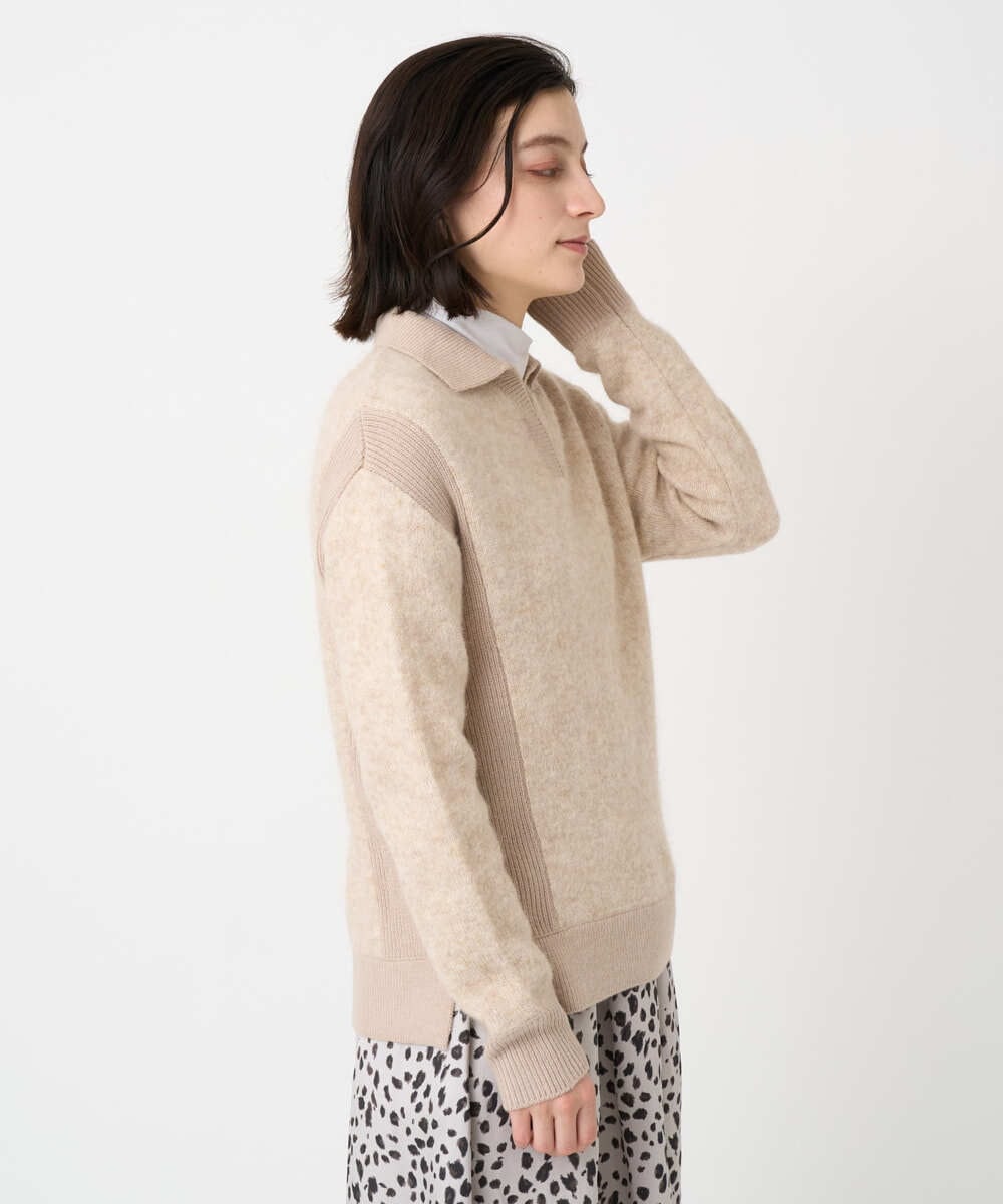 PHFCD58250 GEORGES RECH(小さいサイズ)(メゾン ドゥ サンク) メランジブークレ襟付きニット ライトブルー