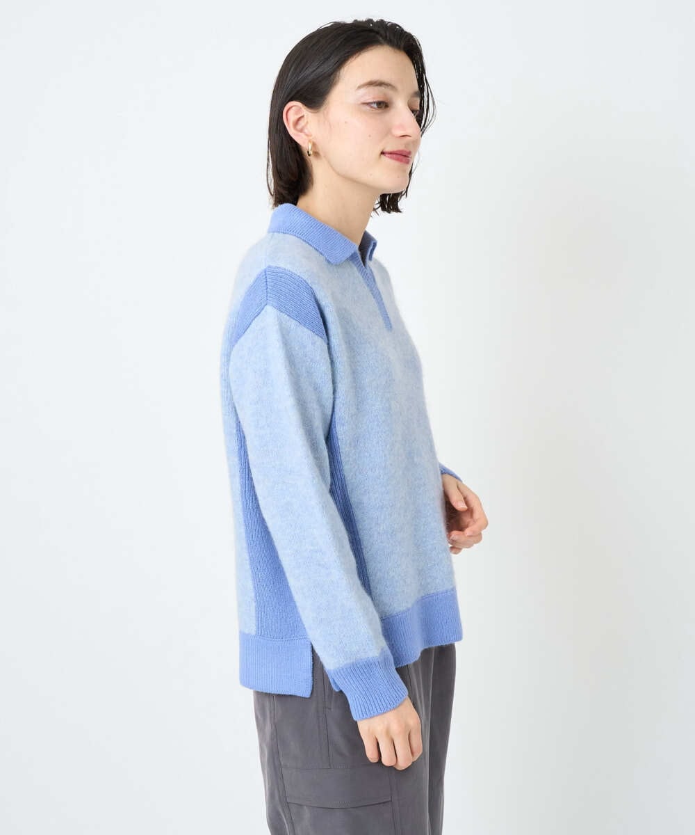 PHFCD58250 GEORGES RECH(小さいサイズ)(メゾン ドゥ サンク) メランジブークレ襟付きニット ライトブルー