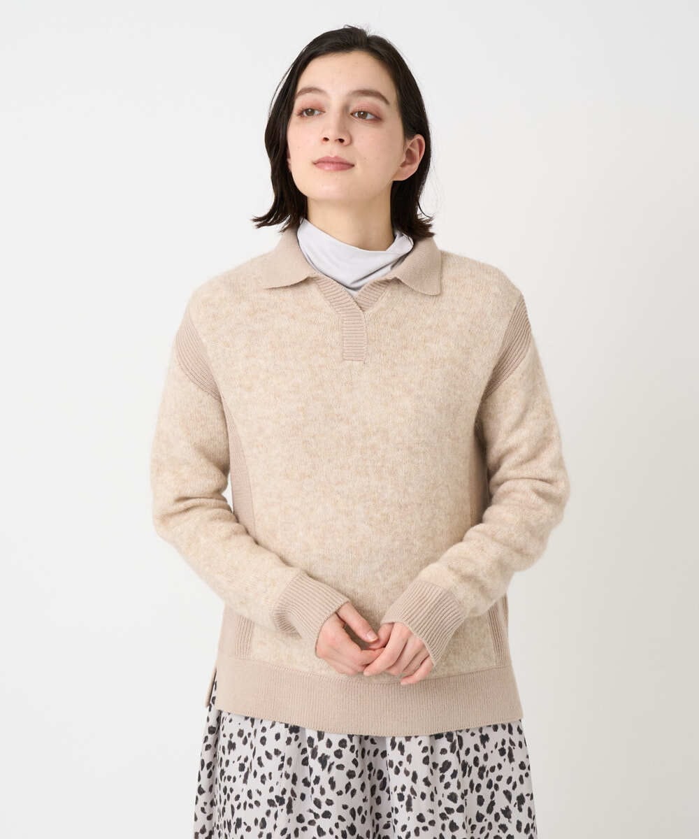 PHFCD58250 GEORGES RECH(小さいサイズ)(メゾン ドゥ サンク) メランジブークレ襟付きニット ライトブルー