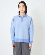 PHFCD58250 GEORGES RECH(小さいサイズ)(メゾン ドゥ サンク) メランジブークレ襟付きニット ライトブルー