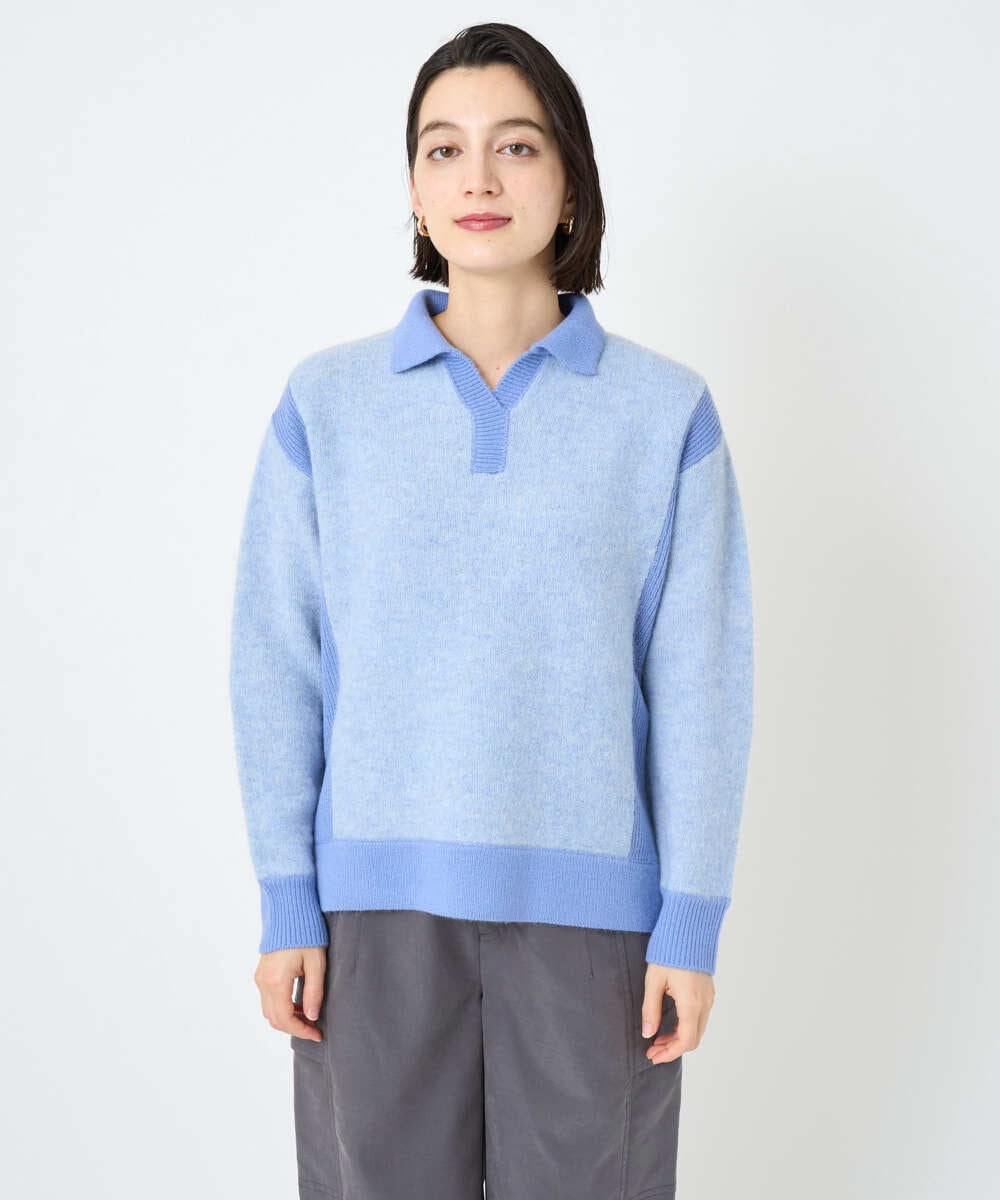 PHFCD58250 GEORGES RECH(小さいサイズ)(メゾン ドゥ サンク) メランジブークレ襟付きニット ライトブルー