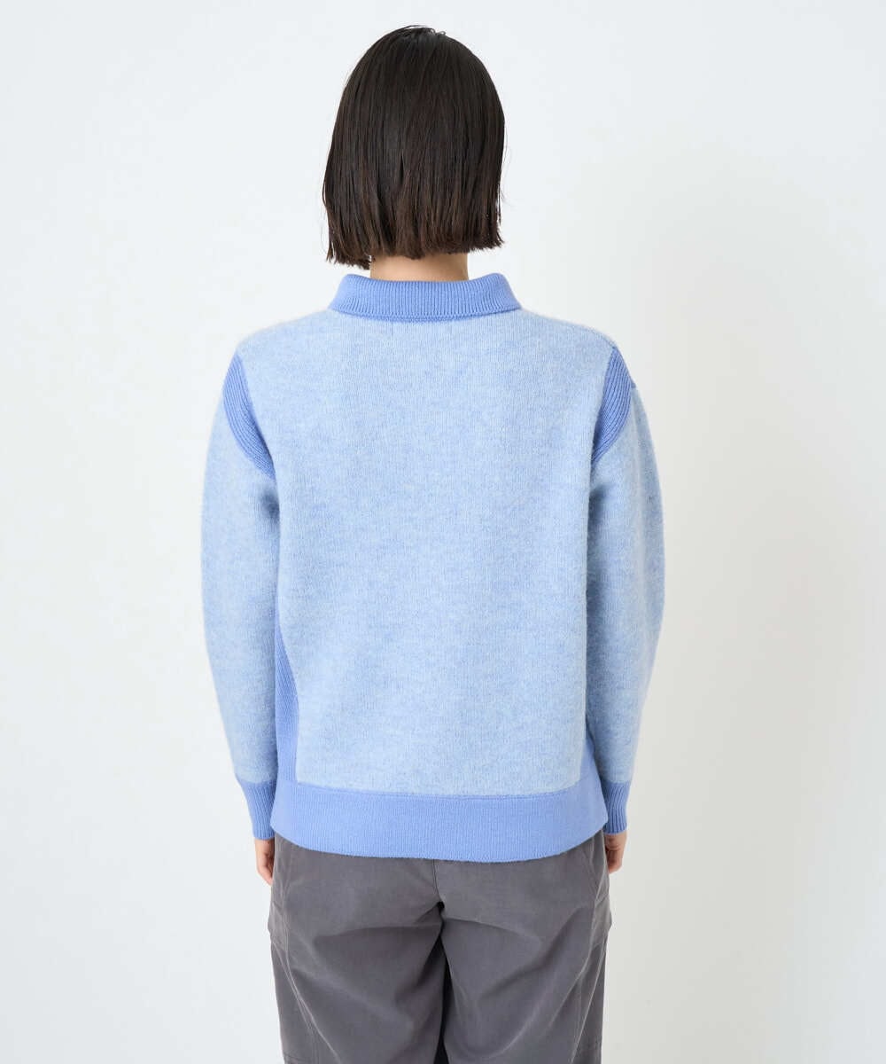 PHFCD58250 GEORGES RECH(小さいサイズ)(メゾン ドゥ サンク) メランジブークレ襟付きニット ライトブルー