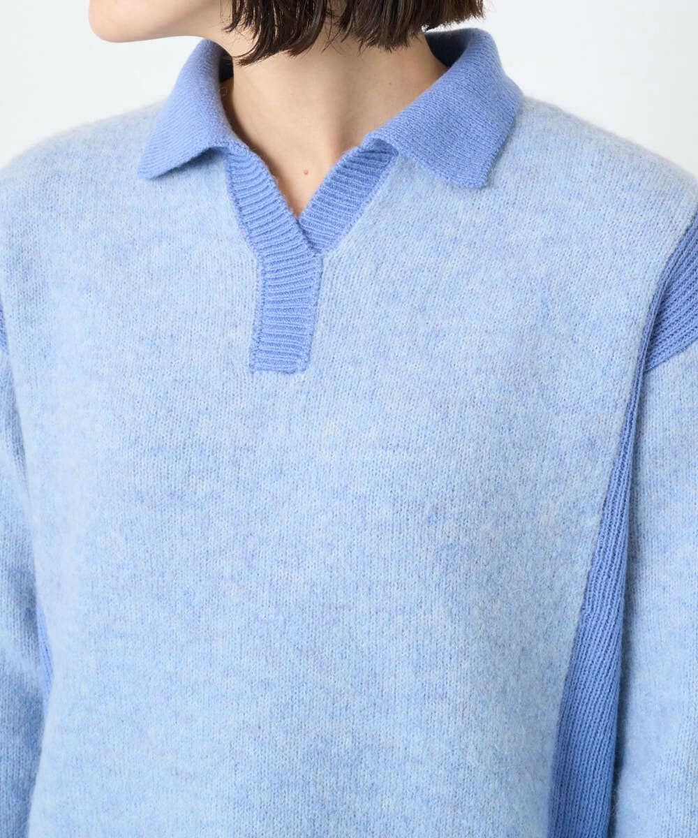 PHFCD58250 GEORGES RECH(小さいサイズ)(メゾン ドゥ サンク) メランジブークレ襟付きニット ライトブルー