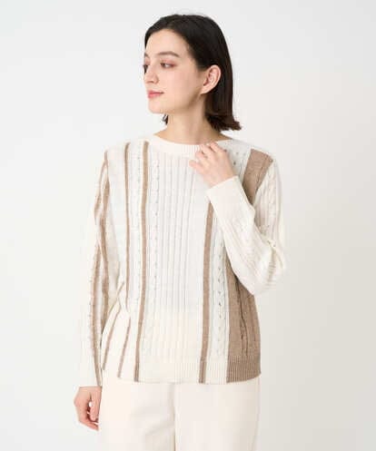 PHFCD59290  バイカラーストライプケーブルニット