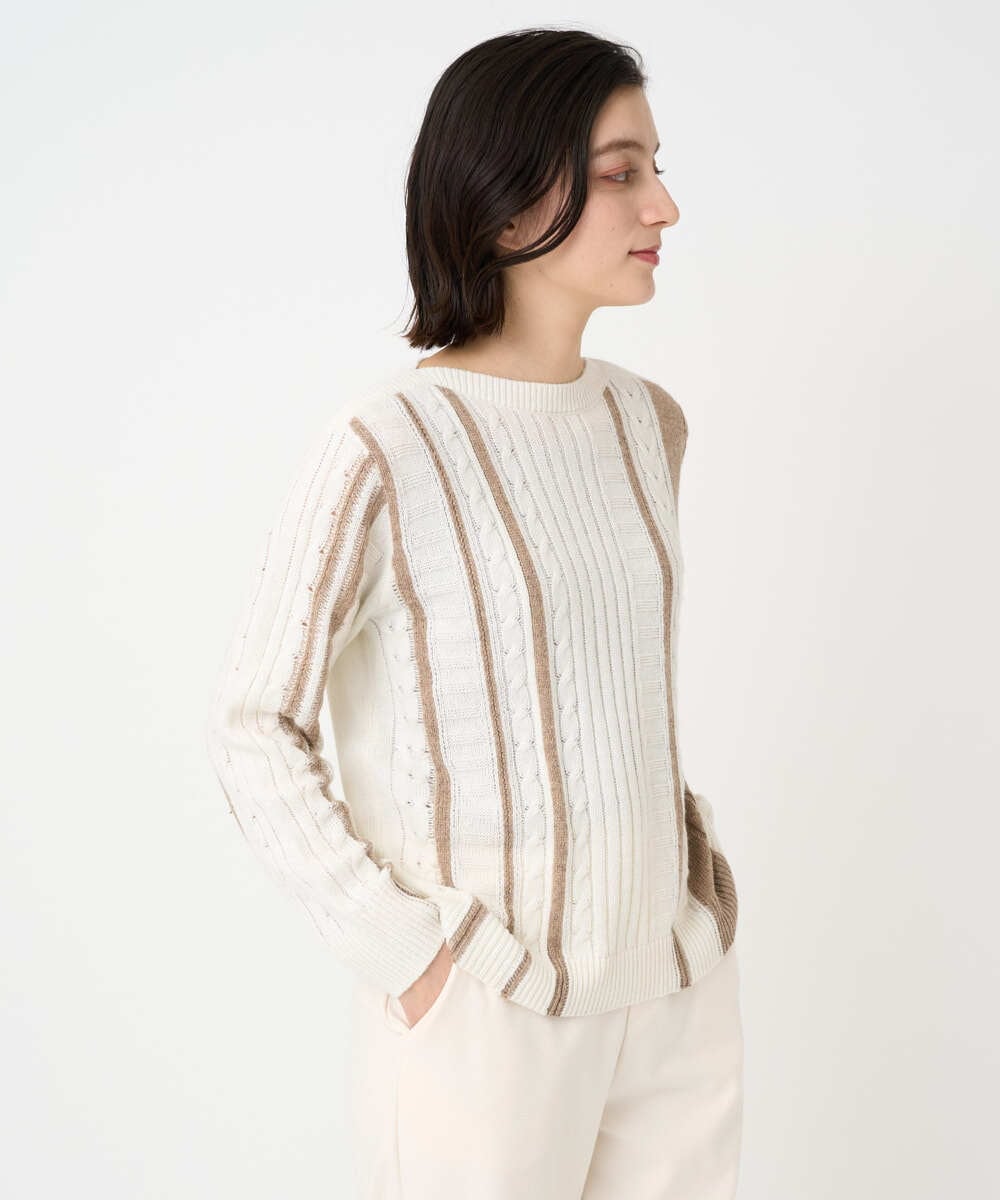 PHFCD59290 GEORGES RECH(小さいサイズ)(メゾン ドゥ サンク) バイカラーストライプケーブルニット ベージュ