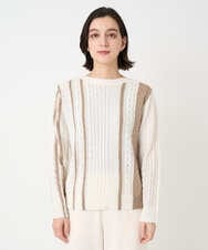 PHFCD59290 GEORGES RECH(小さいサイズ)(メゾン ドゥ サンク) バイカラーストライプケーブルニット ベージュ