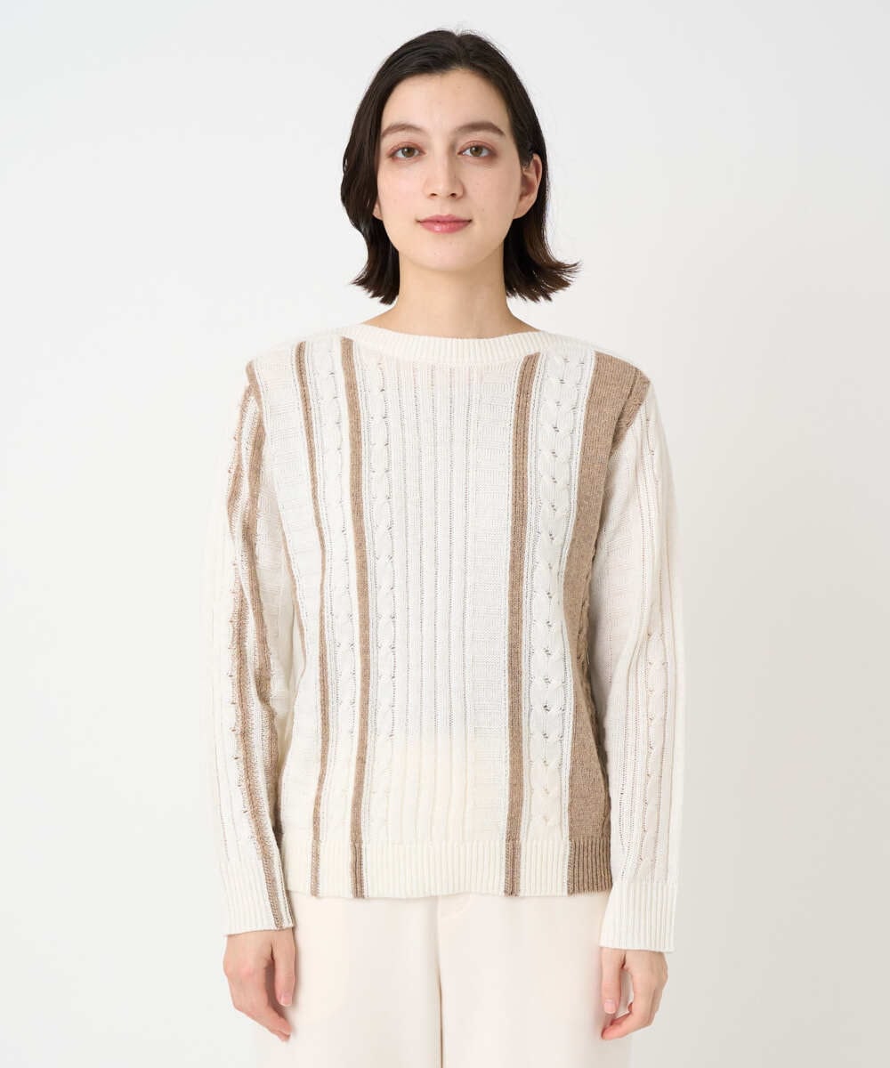 PHFCD59290 GEORGES RECH(小さいサイズ)(メゾン ドゥ サンク) バイカラーストライプケーブルニット ベージュ