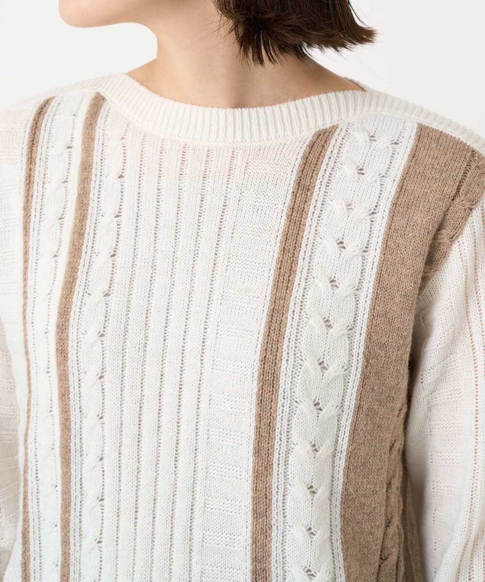 PHFCD59290 GEORGES RECH(小さいサイズ)(メゾン ドゥ サンク) バイカラーストライプケーブルニット ベージュ