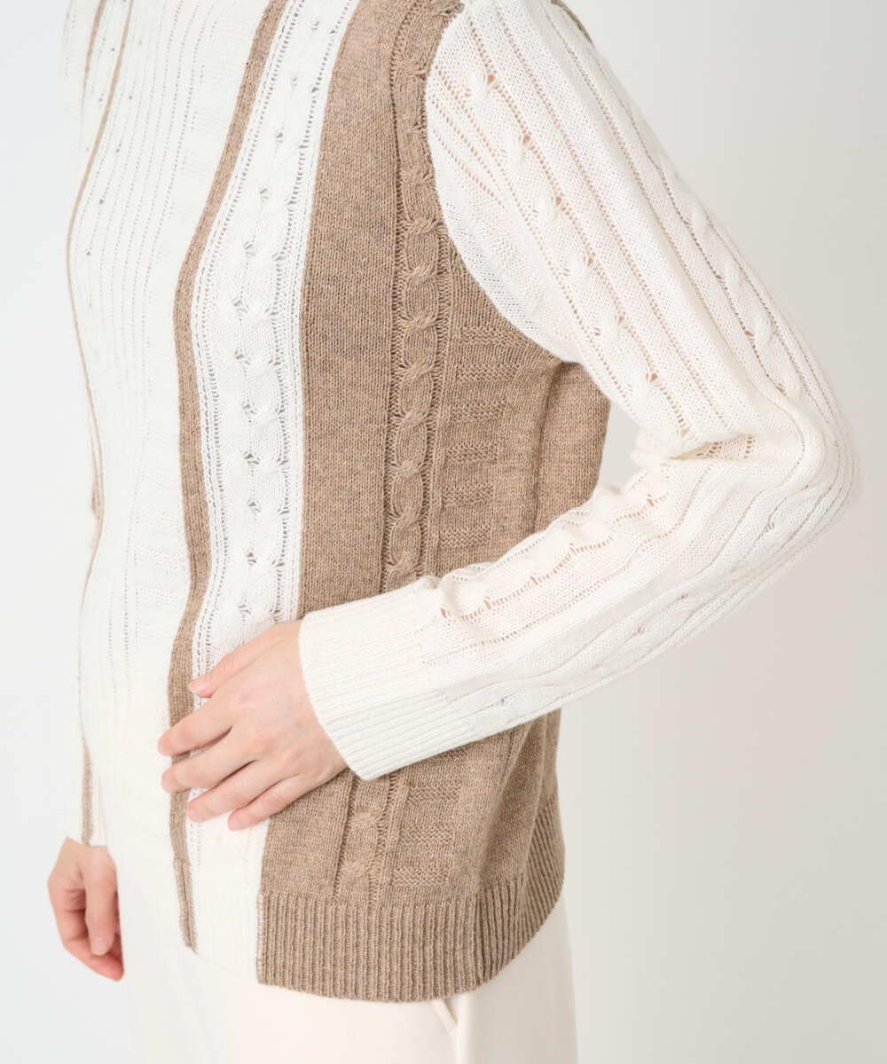 PHFCD59290 GEORGES RECH(小さいサイズ)(メゾン ドゥ サンク) バイカラーストライプケーブルニット ベージュ