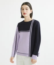 PHFCV04250 GEORGES RECH(小さいサイズ)(メゾン ドゥ サンク)  [日本製]カラーブロックミニボートネックニット ラベンダー×ネイビー
