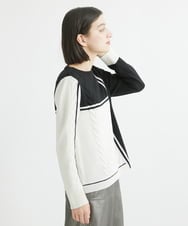 PHFCV04250 GEORGES RECH(小さいサイズ)(メゾン ドゥ サンク)  [日本製]カラーブロックミニボートネックニット ホワイト×ブラック
