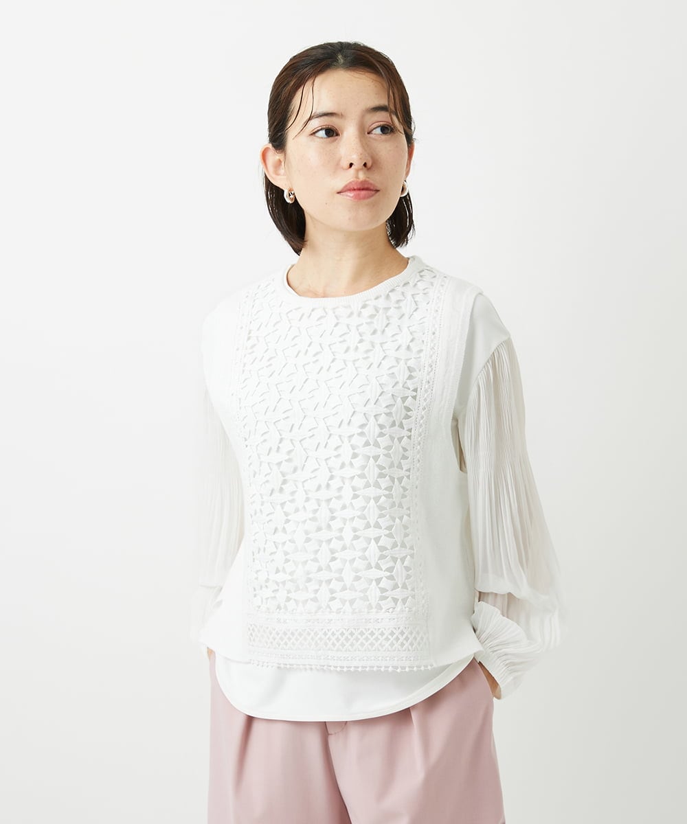 PHFEE23230 GEORGES RECH(小さいサイズ)(メゾン ドゥ サンク) 幾何レースショートニットベスト ホワイト