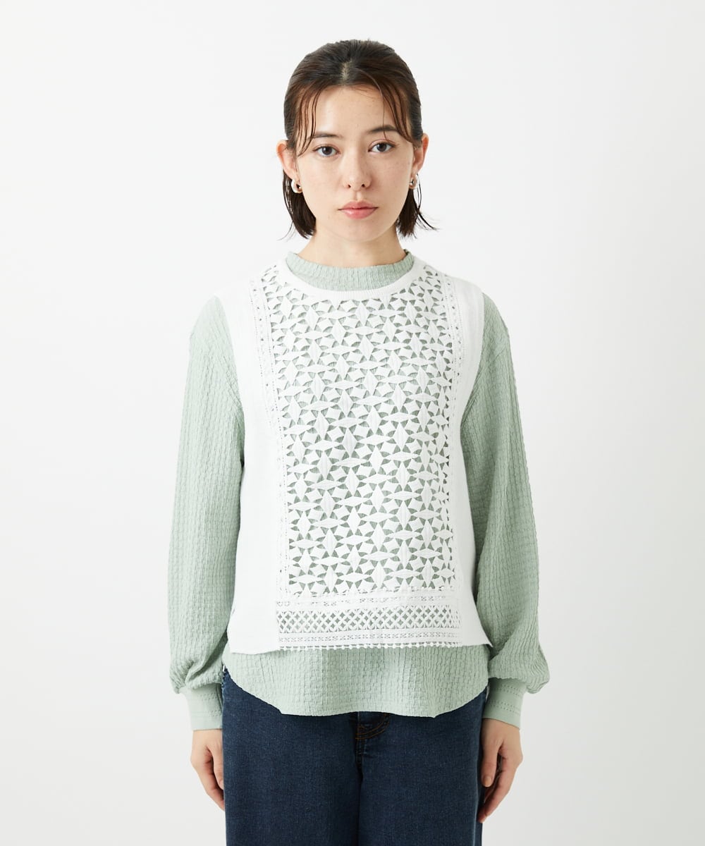 PHFEE23230 GEORGES RECH(小さいサイズ)(メゾン ドゥ サンク) 幾何レースショートニットベスト ホワイト