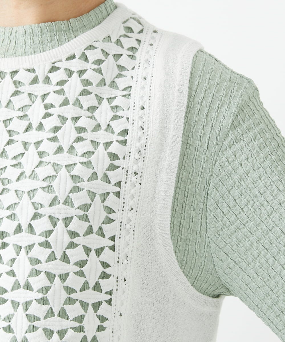 PHFEE23230 GEORGES RECH(小さいサイズ)(メゾン ドゥ サンク) 幾何レースショートニットベスト ホワイト