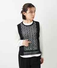 PHFEE23230 GEORGES RECH(小さいサイズ)(メゾン ドゥ サンク) 幾何レースショートニットベスト ブラック