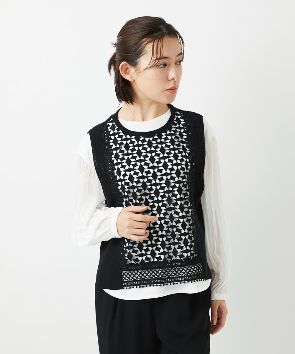 PHFEE23230 GEORGES RECH(小さいサイズ) 幾何レースショートニットベスト