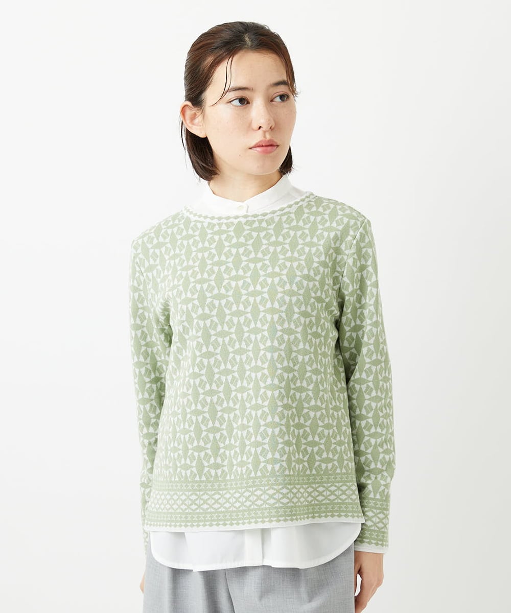 PHFEE26270 GEORGES RECH(小さいサイズ)(メゾン ドゥ サンク)  [日本製]レース柄ジャカードニットプルオーバー グリーン