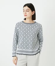 PHFEE26270 GEORGES RECH(小さいサイズ)(メゾン ドゥ サンク)  [日本製]レース柄ジャカードニットプルオーバー ネイビー