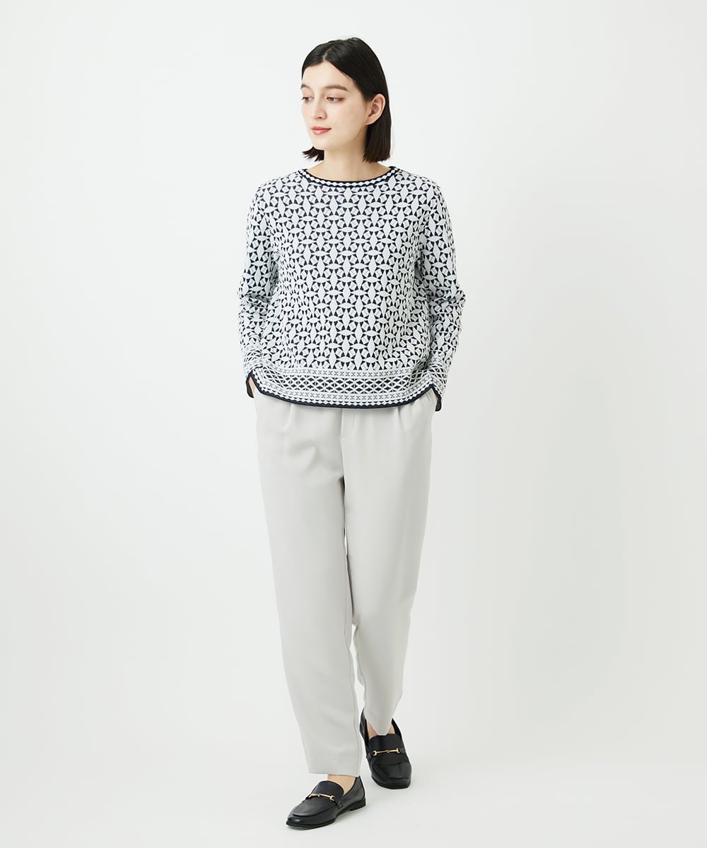 PHFEE26270 GEORGES RECH(小さいサイズ)(メゾン ドゥ サンク)  [日本製]レース柄ジャカードニットプルオーバー ネイビー