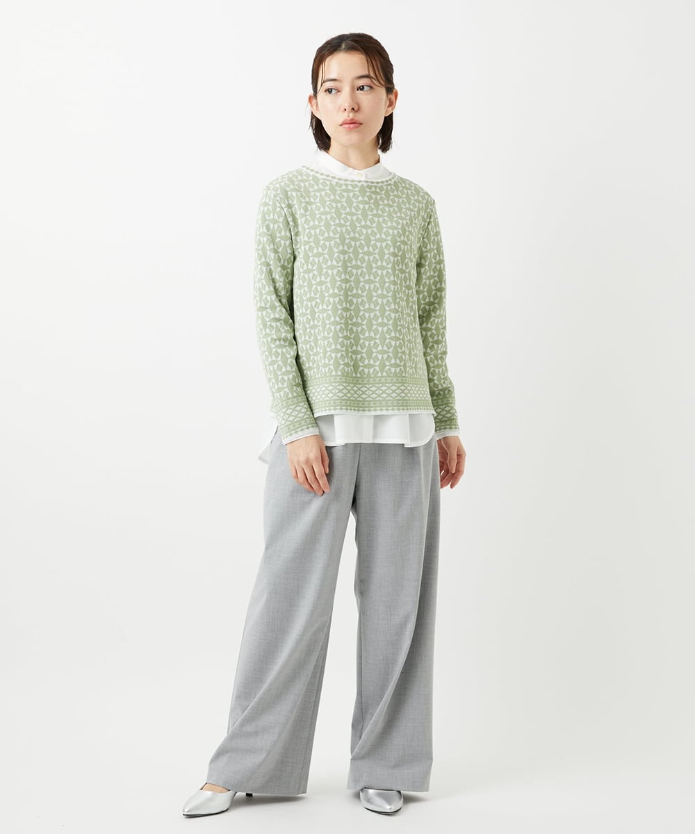 PHFEE26270 GEORGES RECH(小さいサイズ)(メゾン ドゥ サンク)  [日本製]レース柄ジャカードニットプルオーバー ネイビー