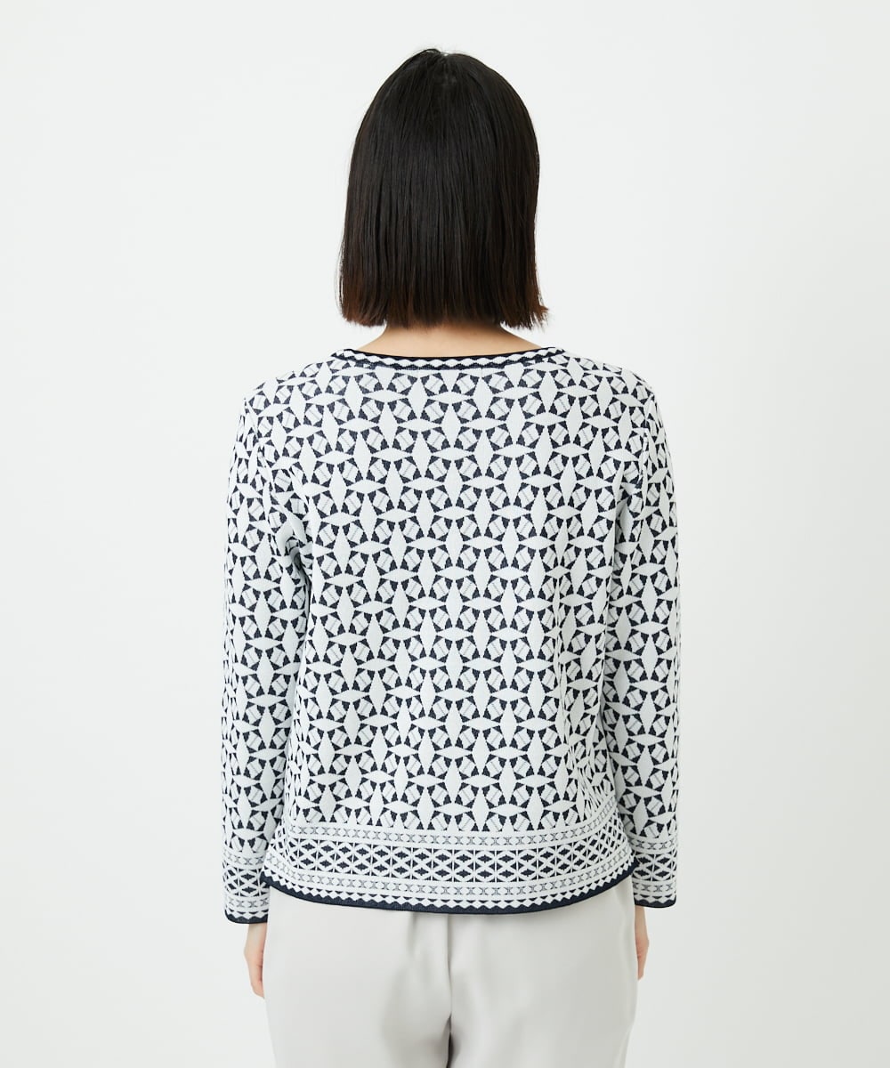 PHFEE26270 GEORGES RECH(小さいサイズ)(メゾン ドゥ サンク)  [日本製]レース柄ジャカードニットプルオーバー ネイビー