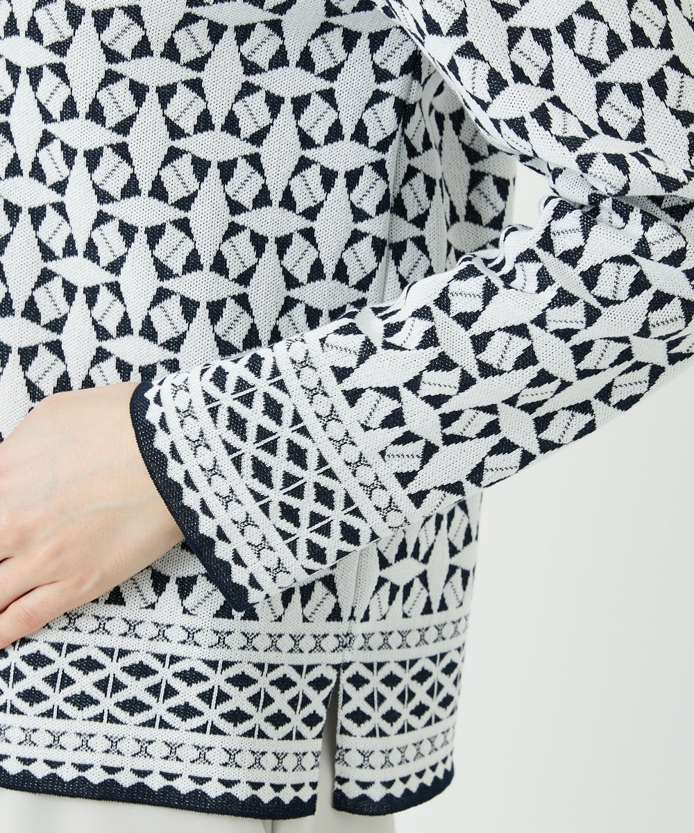 PHFEE26270 GEORGES RECH(小さいサイズ)(メゾン ドゥ サンク)  [日本製]レース柄ジャカードニットプルオーバー ネイビー