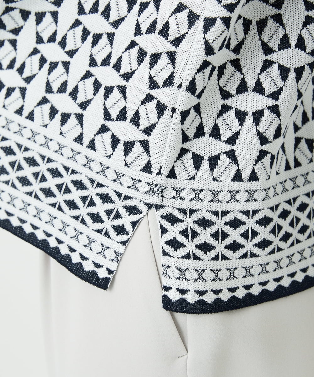 PHFEE26270 GEORGES RECH(小さいサイズ)(メゾン ドゥ サンク)  [日本製]レース柄ジャカードニットプルオーバー ネイビー