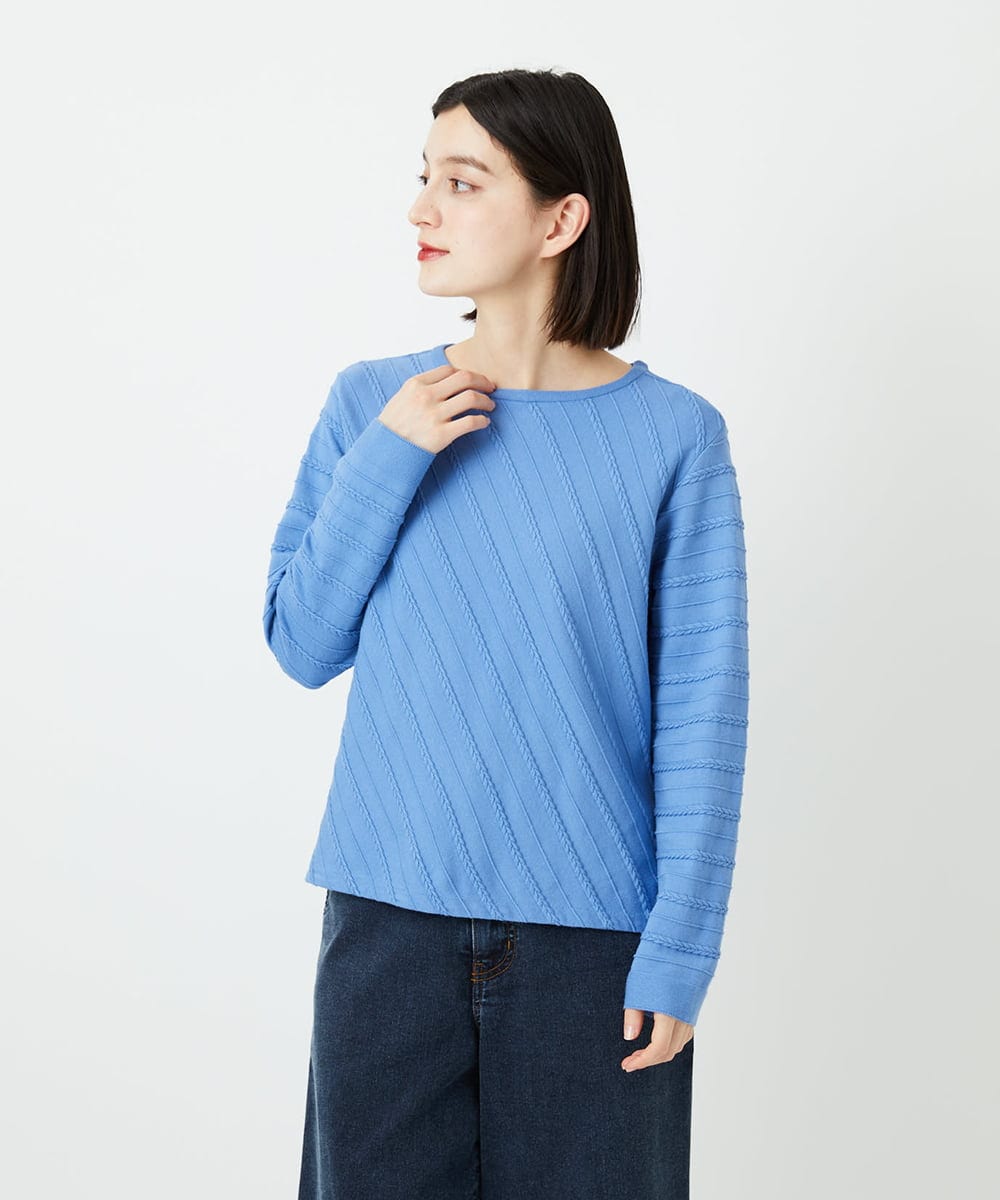 PHFEF15230 GEORGES RECH(小さいサイズ)(メゾン ドゥ サンク) ケーブル柄ニットプルオーバー ライトブルー