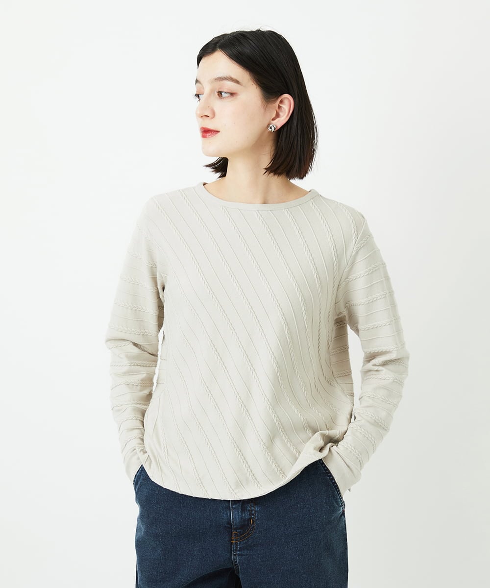 PHFEF15230 GEORGES RECH(小さいサイズ)(メゾン ドゥ サンク) ケーブル柄ニットプルオーバー ライトグレー