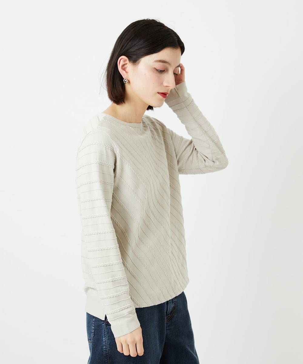 PHFEF15230 GEORGES RECH(小さいサイズ)(メゾン ドゥ サンク) ケーブル柄ニットプルオーバー ライトグレー