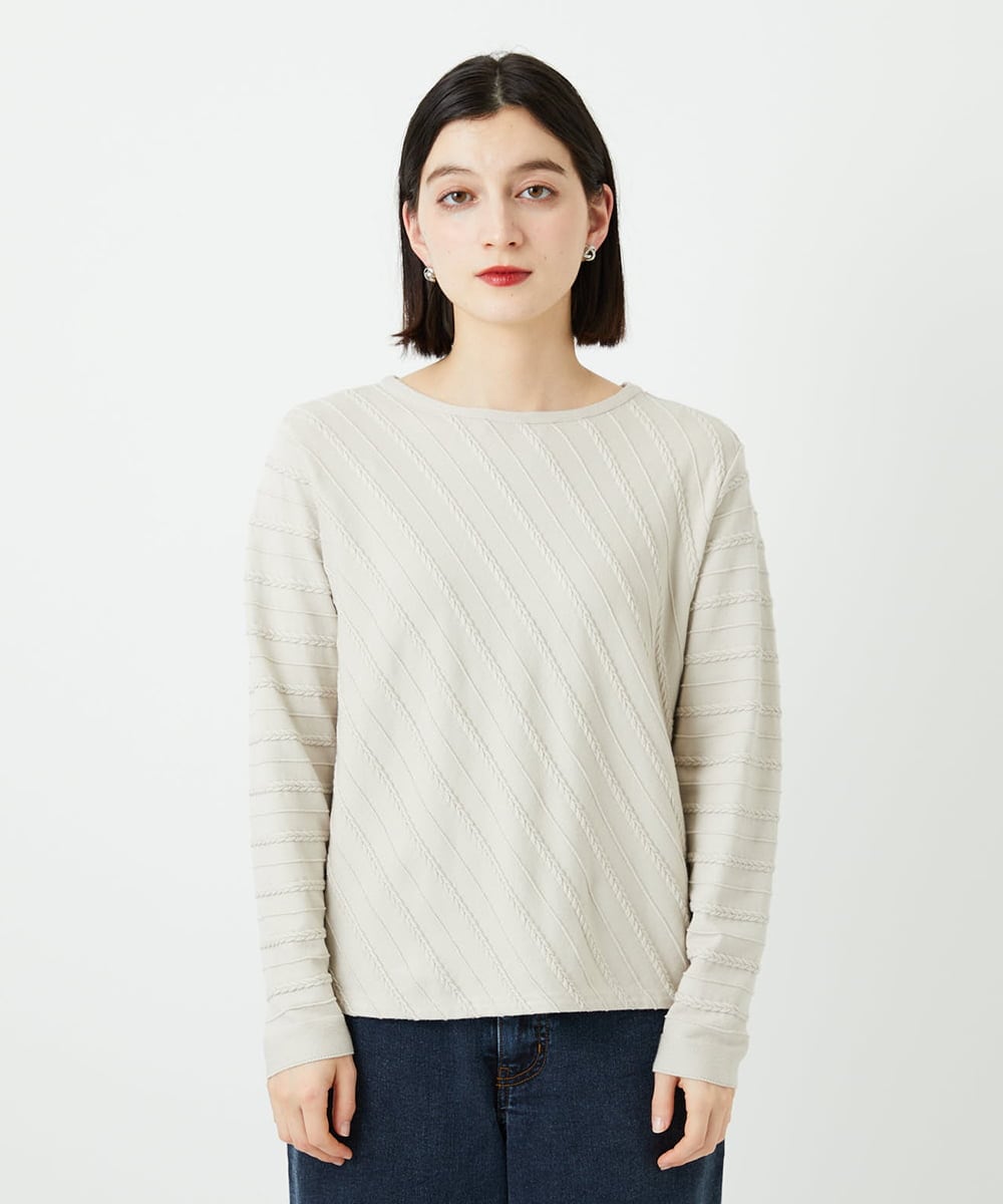 PHFEF15230 GEORGES RECH(小さいサイズ)(メゾン ドゥ サンク) ケーブル柄ニットプルオーバー ライトグレー