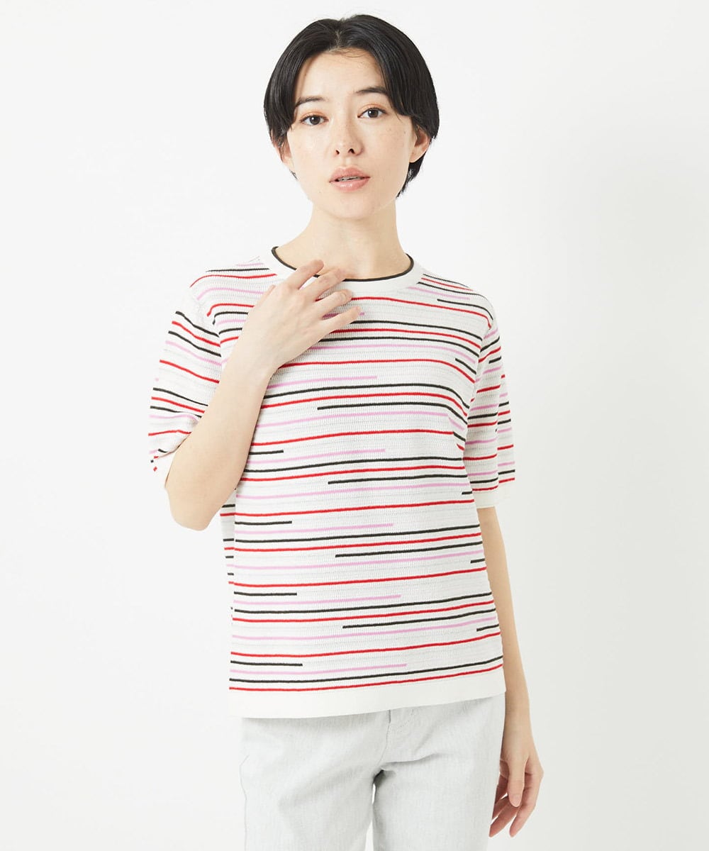 PHFGA03230 GEORGES RECH(小さいサイズ)(メゾン ドゥ サンク) カラフルボーダージャガードニット ホワイト系