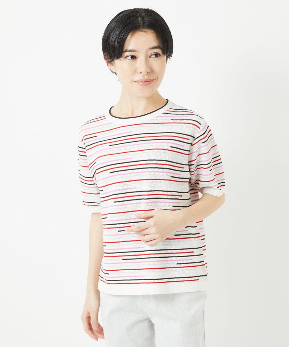 PHFGA03230 GEORGES RECH(小さいサイズ)(メゾン ドゥ サンク) カラフルボーダージャガードニット ホワイト系
