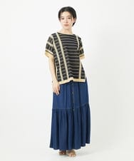 PHFGA15250 GEORGES RECH(小さいサイズ)(メゾン ドゥ サンク) ジャガードストライプ幾何柄シアーニット ホワイト