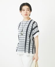 PHFGA15250 GEORGES RECH(小さいサイズ)(メゾン ドゥ サンク) ジャガードストライプ幾何柄シアーニット ホワイト