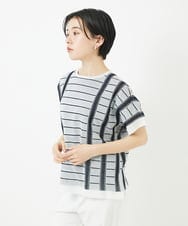 PHFGA15250 GEORGES RECH(小さいサイズ)(メゾン ドゥ サンク) ジャガードストライプ幾何柄シアーニット ホワイト