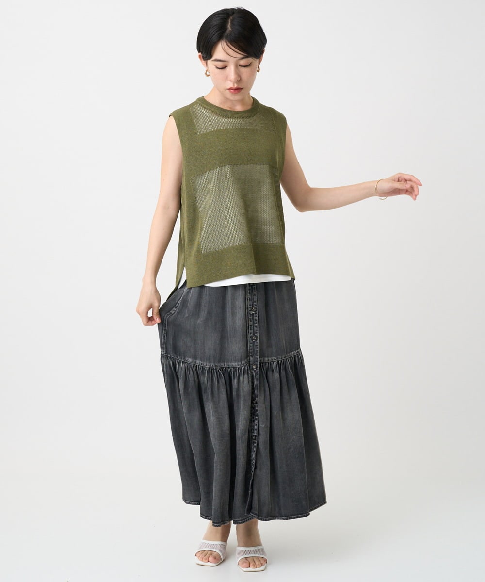 PHFGA16230 GEORGES RECH(小さいサイズ)(メゾン ドゥ サンク)  [新色追加]バックスリットメッシュニットベスト ホワイト