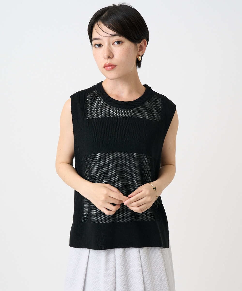 PHFGA16230 GEORGES RECH(小さいサイズ)(メゾン ドゥ サンク)  [新色追加]バックスリットメッシュニットベスト ホワイト
