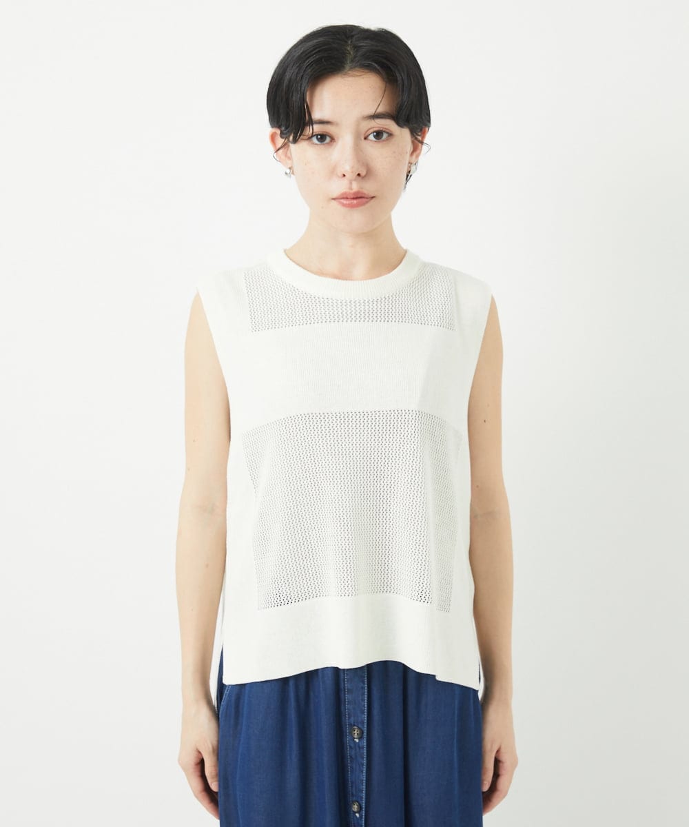 PHFGA16230 GEORGES RECH(小さいサイズ)(メゾン ドゥ サンク) バックスリットメッシュニットジレ ホワイト