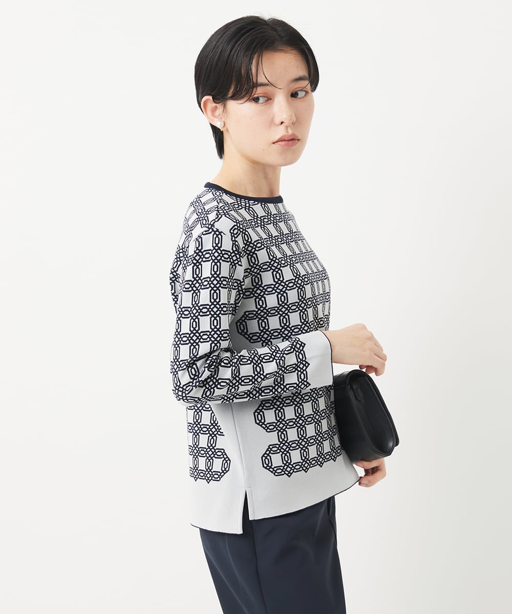 PHFGB33270 GEORGES RECH(小さいサイズ)(メゾン ドゥ サンク)  [日本製]裏カノコストレッチジャカードニット ホワイト系