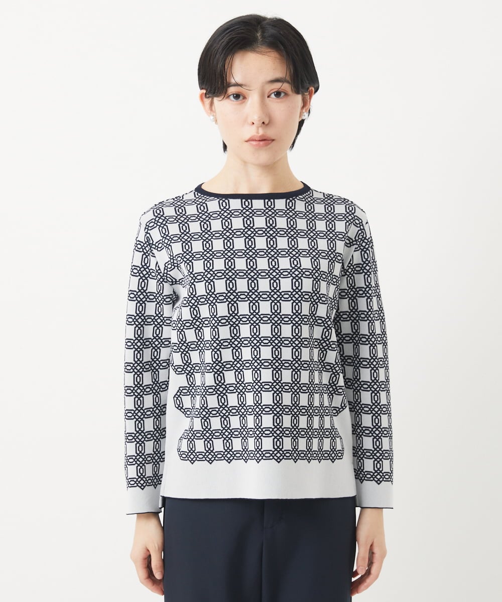 PHFGB33270 GEORGES RECH(小さいサイズ)(メゾン ドゥ サンク)  [日本製]裏カノコストレッチジャカードニット ホワイト系