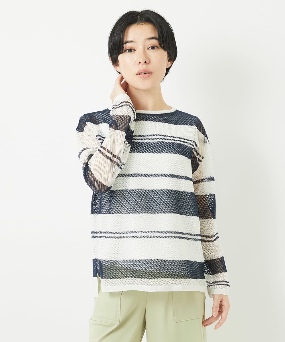 PHFGB43230 GEORGES RECH(小さいサイズ)(メゾン ドゥ サンク) メッシュボーダーニット ネイビー